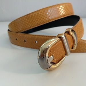 Real Snakeskin Leather Belt Dyed Yellow Vintage